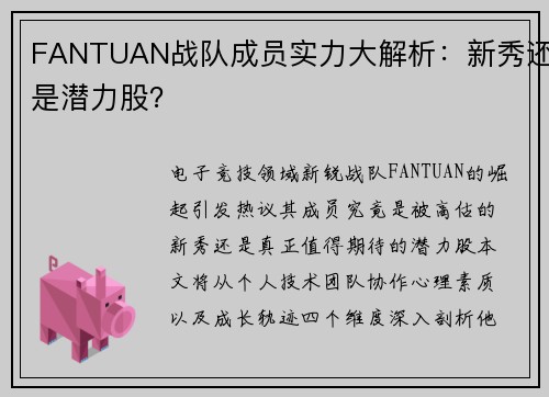 FANTUAN战队成员实力大解析：新秀还是潜力股？